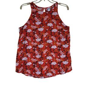 Old Navy Sleeveless Tank Top Size S Red with Pink Carnations Floral Print